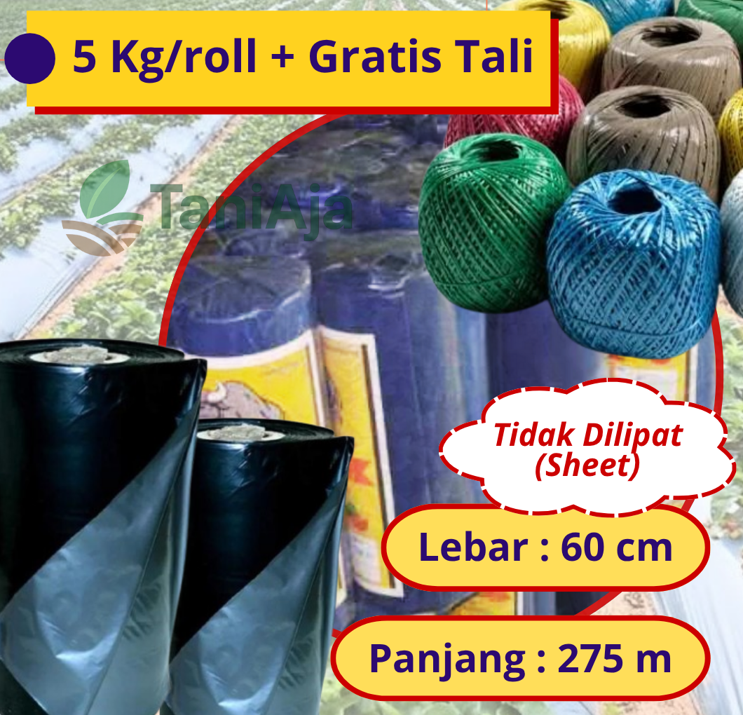 Plastik Mulsa Hitam Perak Cap Kebo 60cm x 275m 5Kg Bonus Rafia